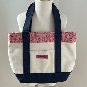 Vineyard Vines Cream/Ivory/ Pink Canvas Tote Bag